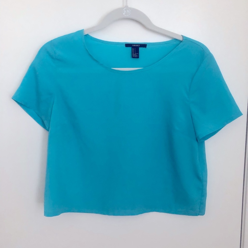 Teal crop top blouse